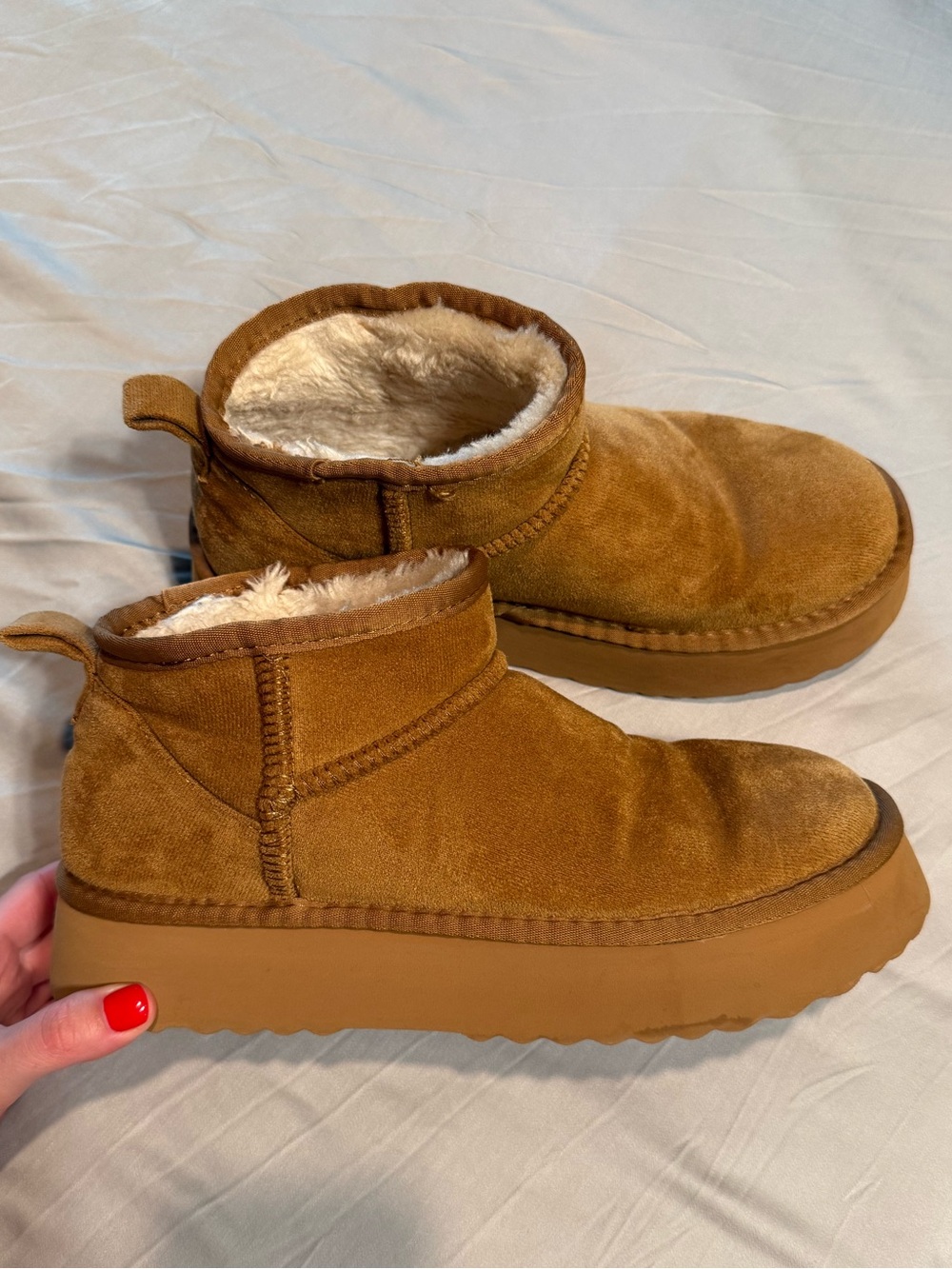 Beach by Matisse Platform Shearling Mini Ankle Boots - Chestnut